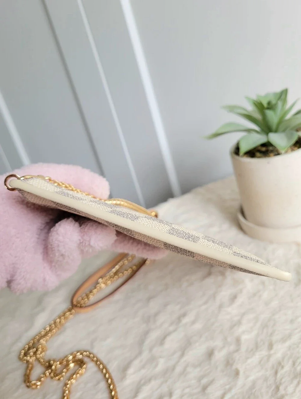 Louis Vuitton Neverfull Mm Clutch Wristlet Damier Azur Rose Ballerine
